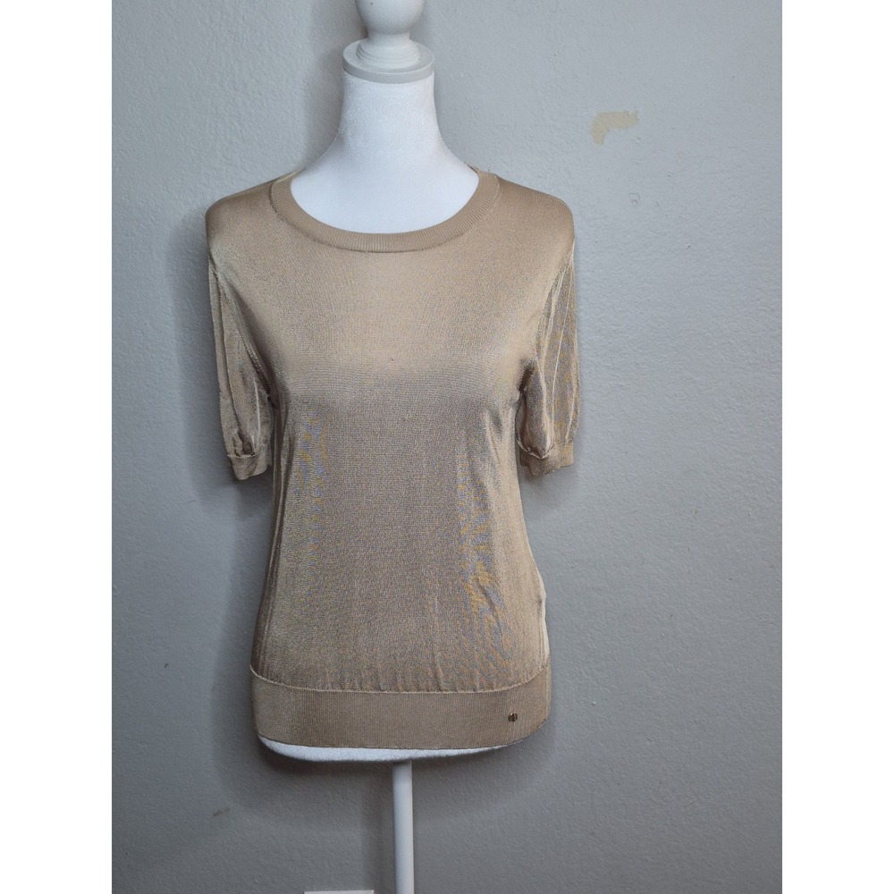 Anine Bing Atlas Metallic Gold Sweater Large Luxe Chic Lightweight Knit Sz Small